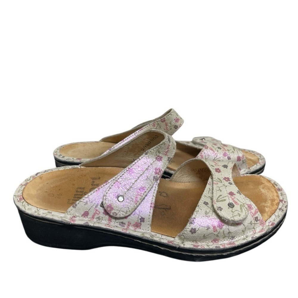 Finn Comfort Sandals Womens 36 US 6 Pink Floral Leather Double Strap Slides Wide